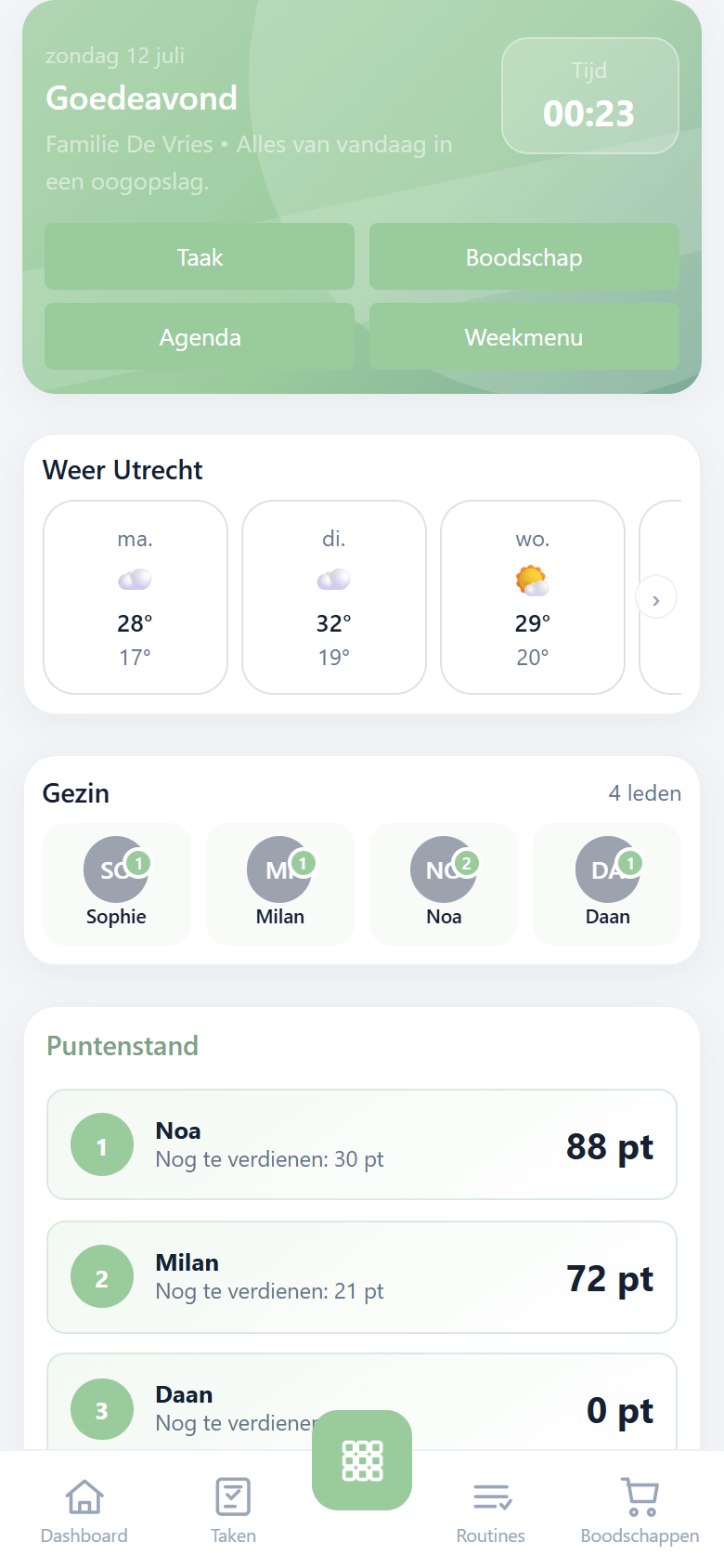 Het mobiele dashboard van Kwimbi op een telefoon